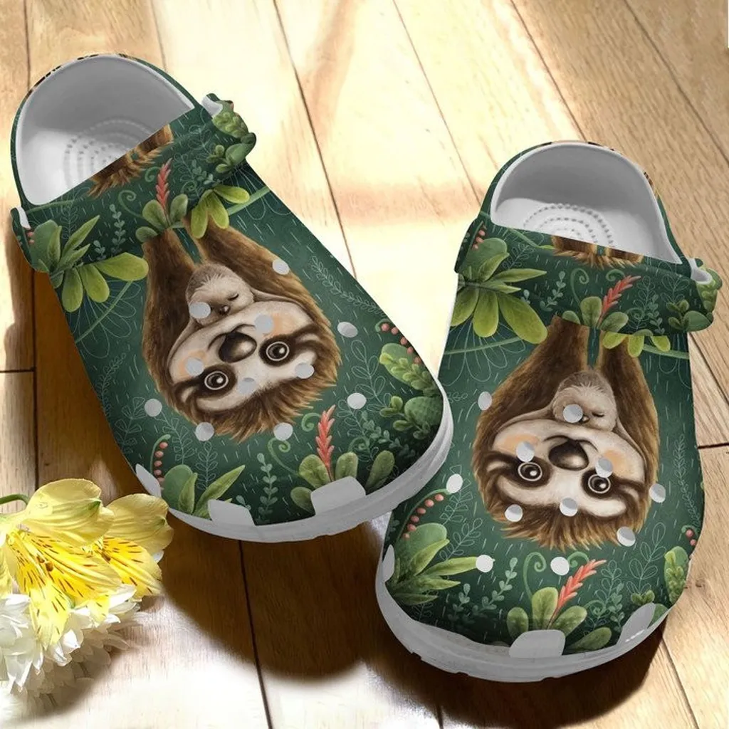 Sloth Mom With Baby Tropical Crocs Classic Clogs