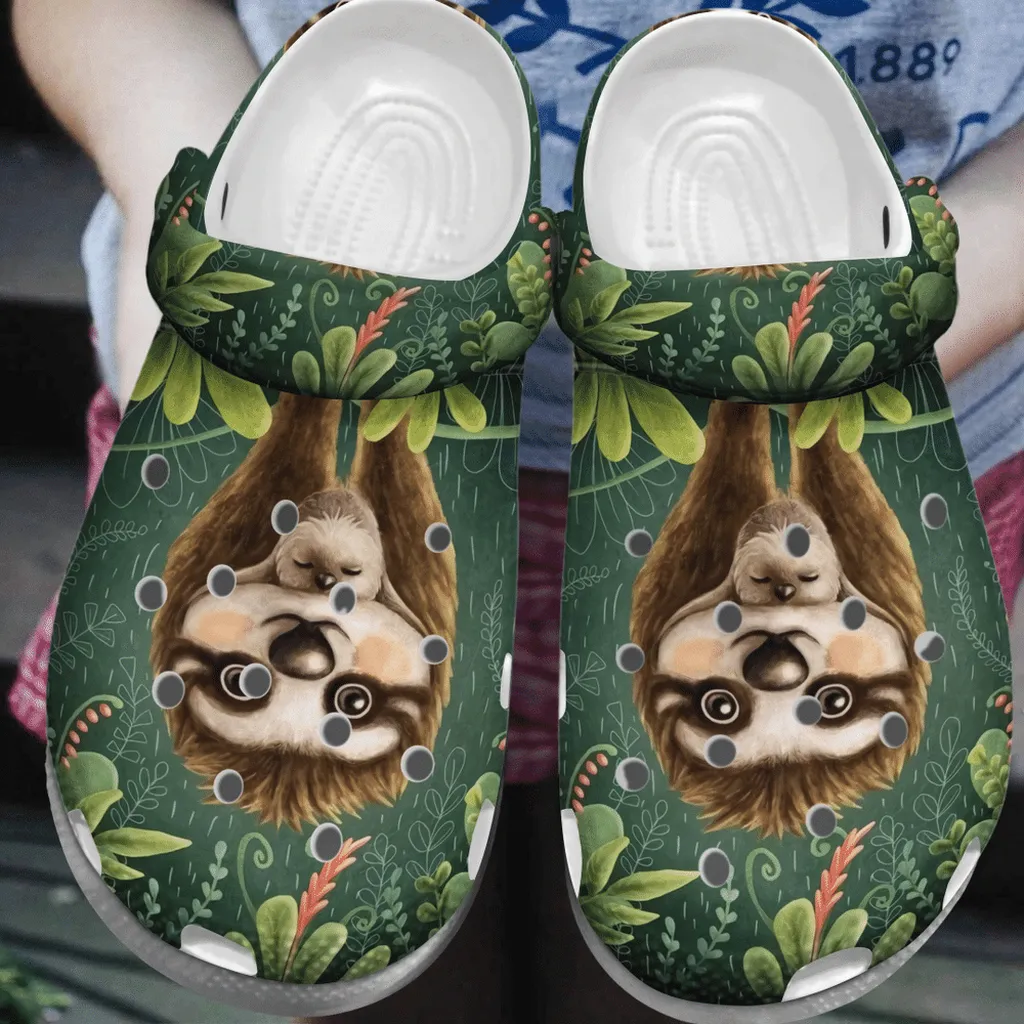 Sloth Mom With Baby Tropical Gift For Lover Rubber Crocs Clog