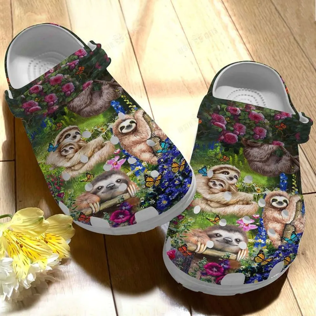 Sloth White Sole Sloths In The Garden Crocs, Personalized Crocs Classic Clogs