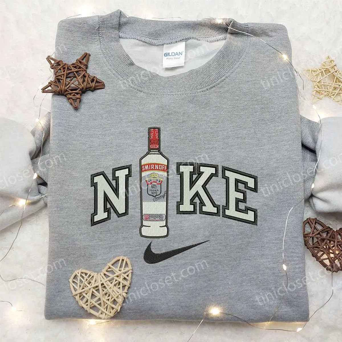 Smirnoff Bottle x Nike Embroidered Sweatshirt, Favorite Drink Embroidered Shirt, Nike Inspired Embroidered Shirt