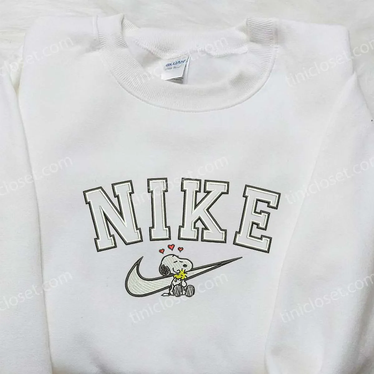 Snoopy and Woodstock x Nike Embroidered Sweatshirt, Peanuts Cartoon Embroidered Shirt, Nike Inspired Embroidered Shirt