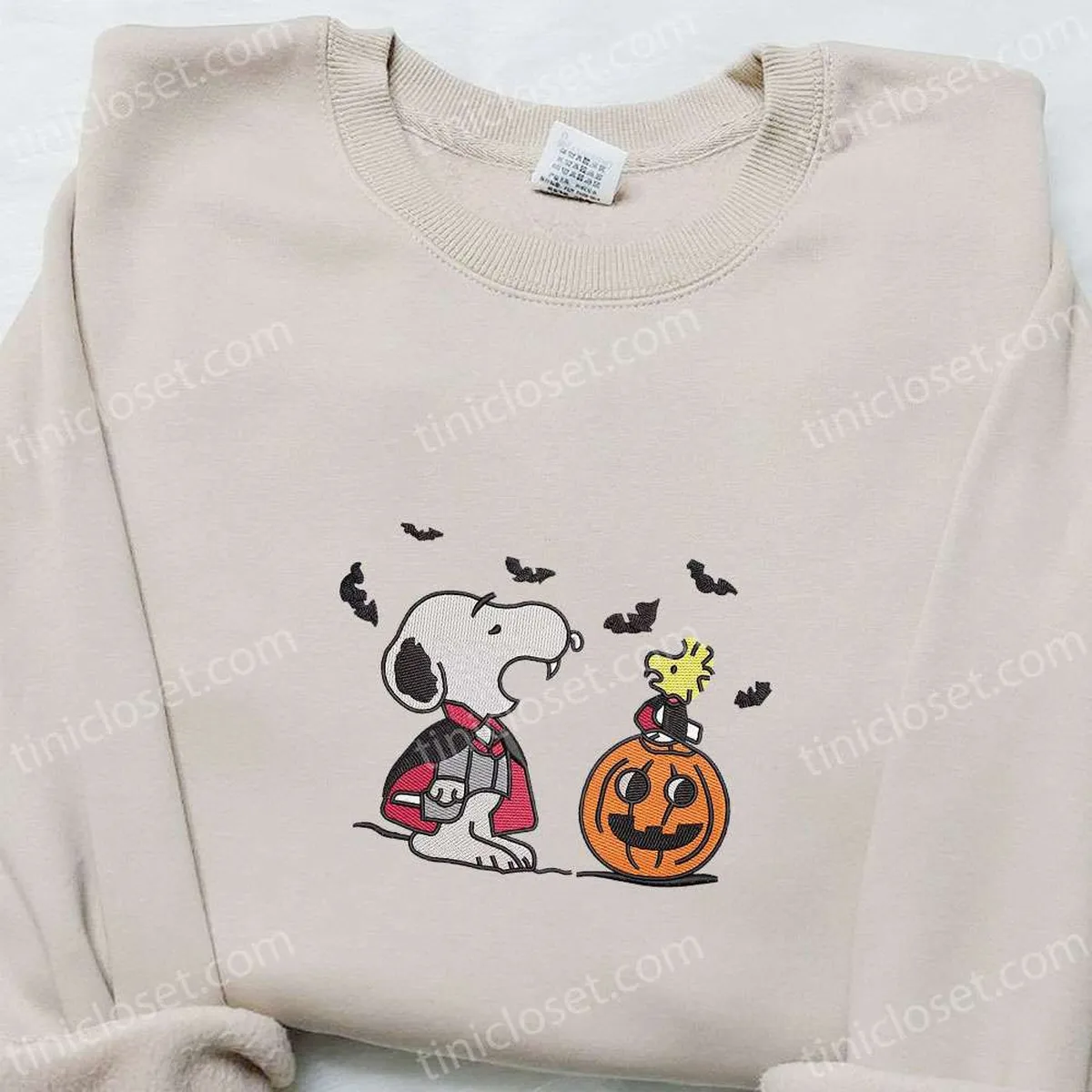 Snoopy Dracula And Woodstock Pumpkin x Nike Swoosh Embroidered Shirt, The Peanuts Cartoon Embroidered Hoodie, Halloween Embroidered Sweatshirt