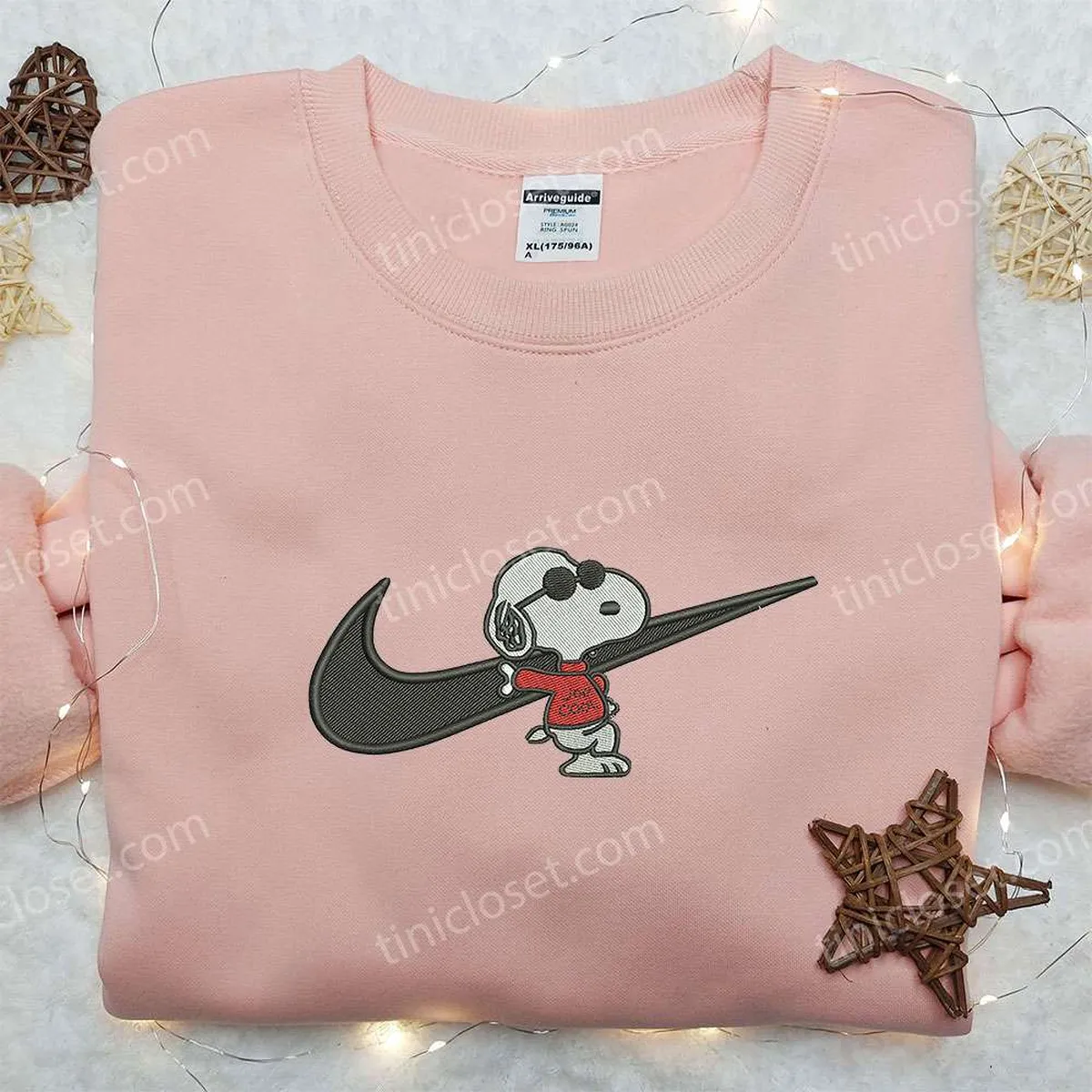 Snoopy x Nike Swoosh Embroidered Sweatshirt, Peanuts Cartoon Embroidered Shirt, Nike Inspired Embroidered Shirt