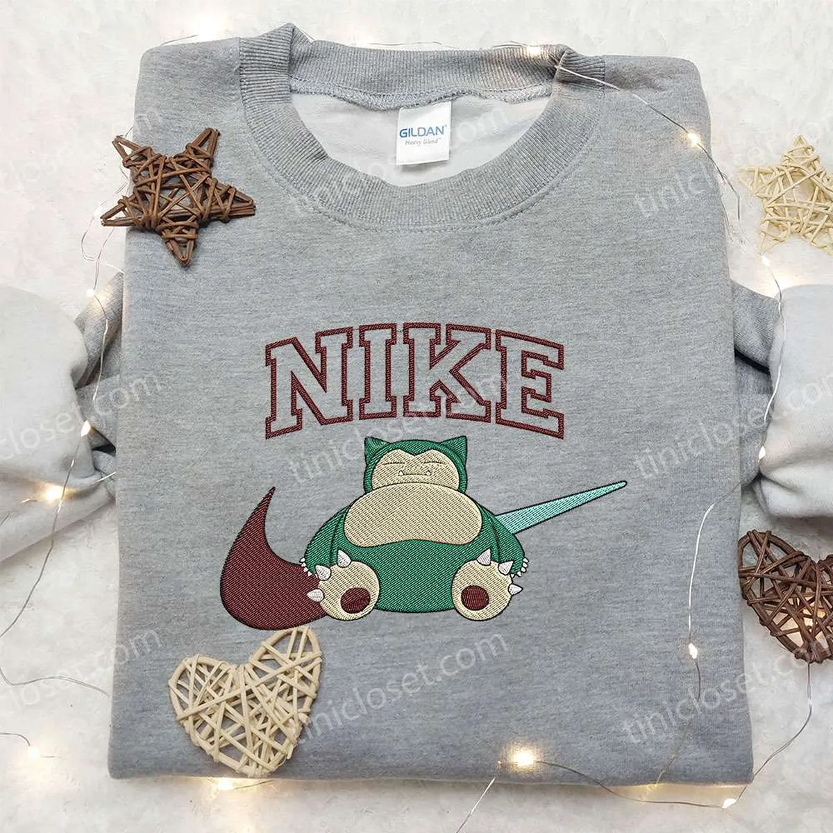 Snorlax x Nike Embroidered Sweatshirt, Pokemon Embroidered Shirt, Nike Inspired Embroidered Shirt