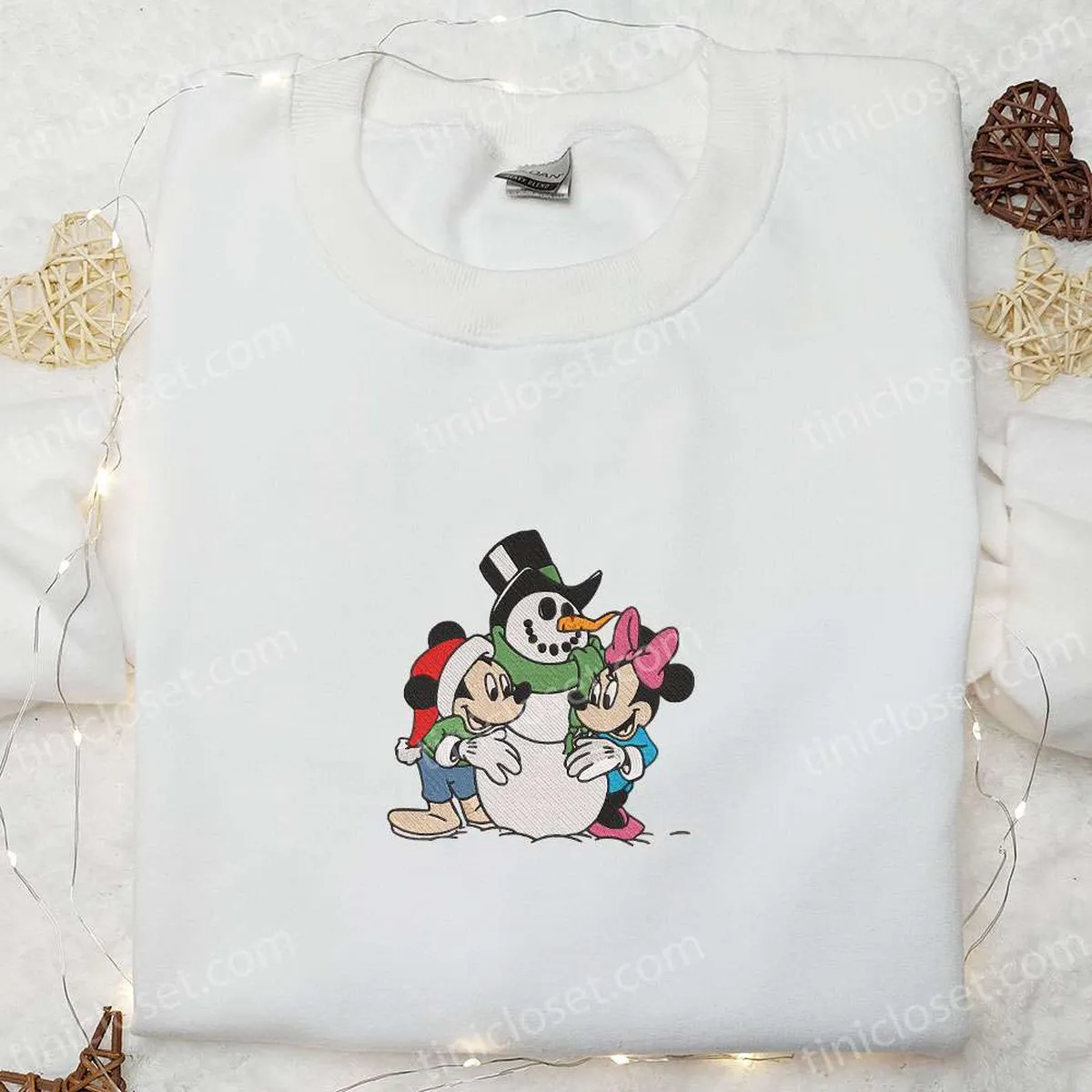 Snowman Mickey Minnie Embroidered Sweatshirt, Christmas Embroidered Hoodie, Disney Christmas Gifts for Family