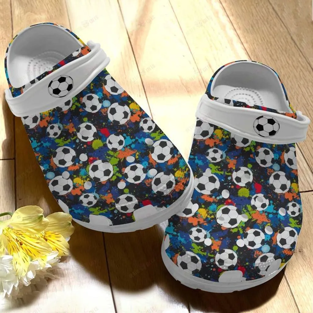 Soccer White Sole Soccer Pattern Crocs Classic Clogs