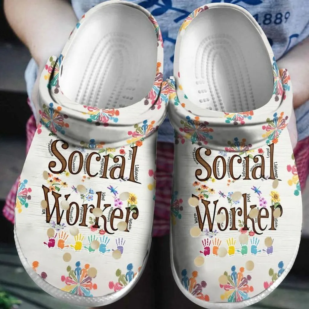 Social Worker Floral 102 Gift For Lover Rubber Crocs Clog