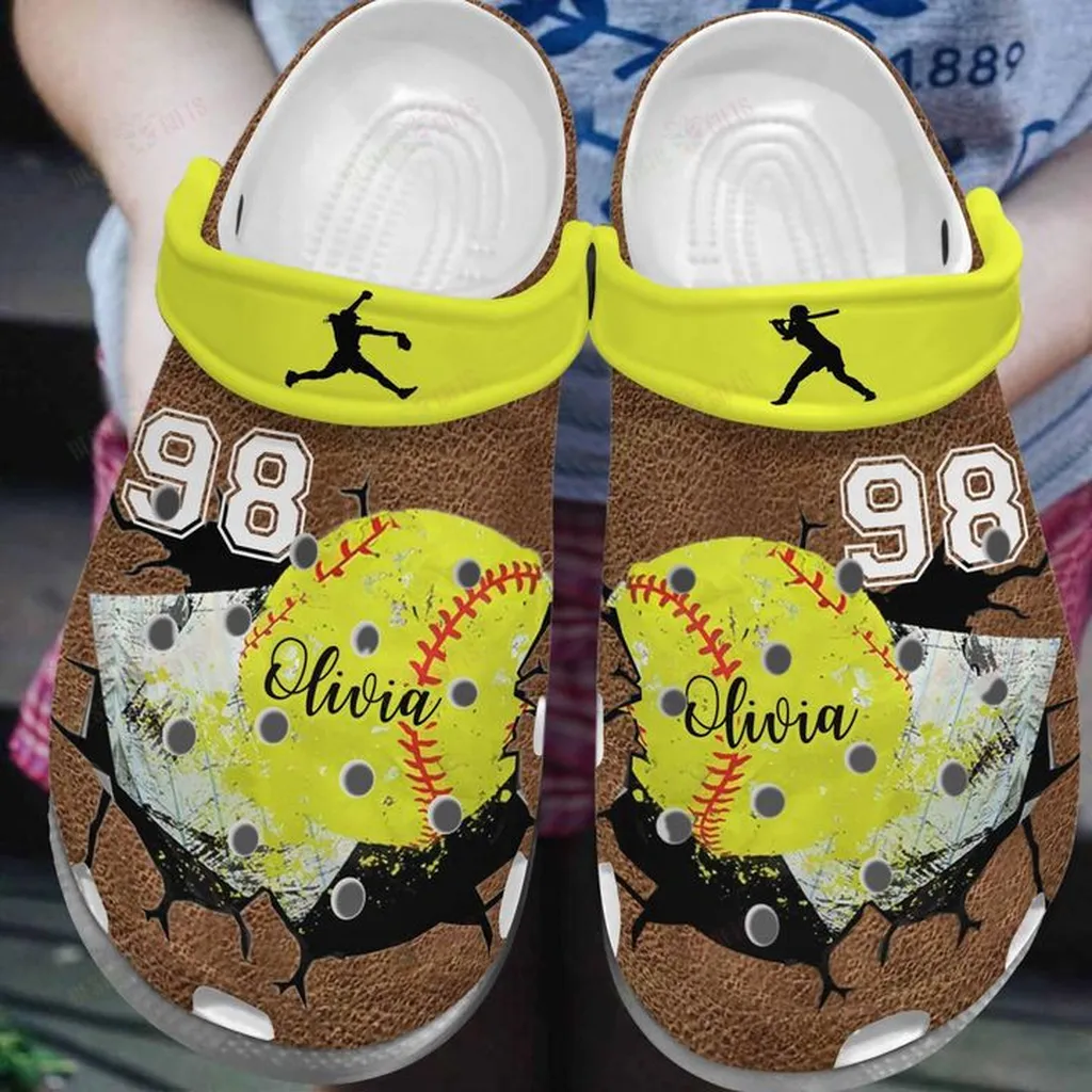 Softball 2 Personalized Leather Cracks Crocs Classic Clogs