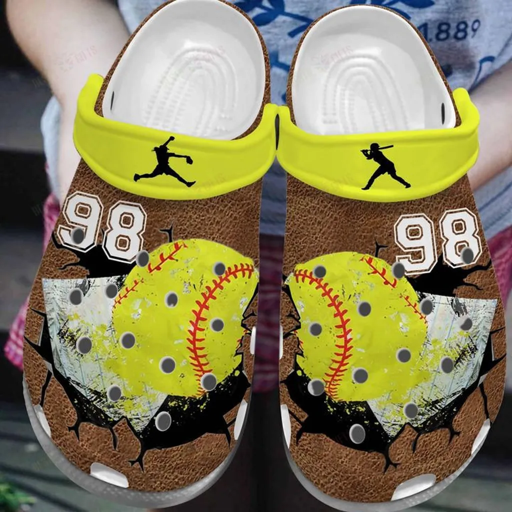 Softball Personalized Leather Cracks Crocs, Personalized Crocs Classic Clogs