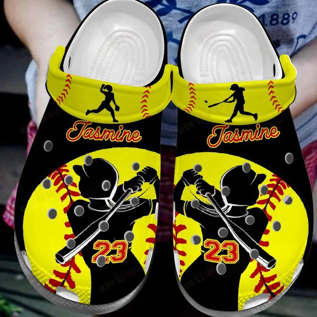 Softball Personalized Swinging Bat Crocs, Personalized Crocs Classic Clogs