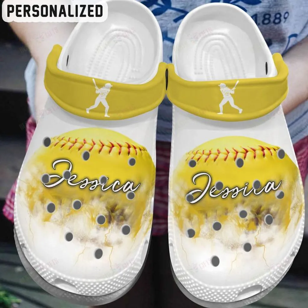 Softball Personalized White Sole Cloud Crocs Classic Clogs