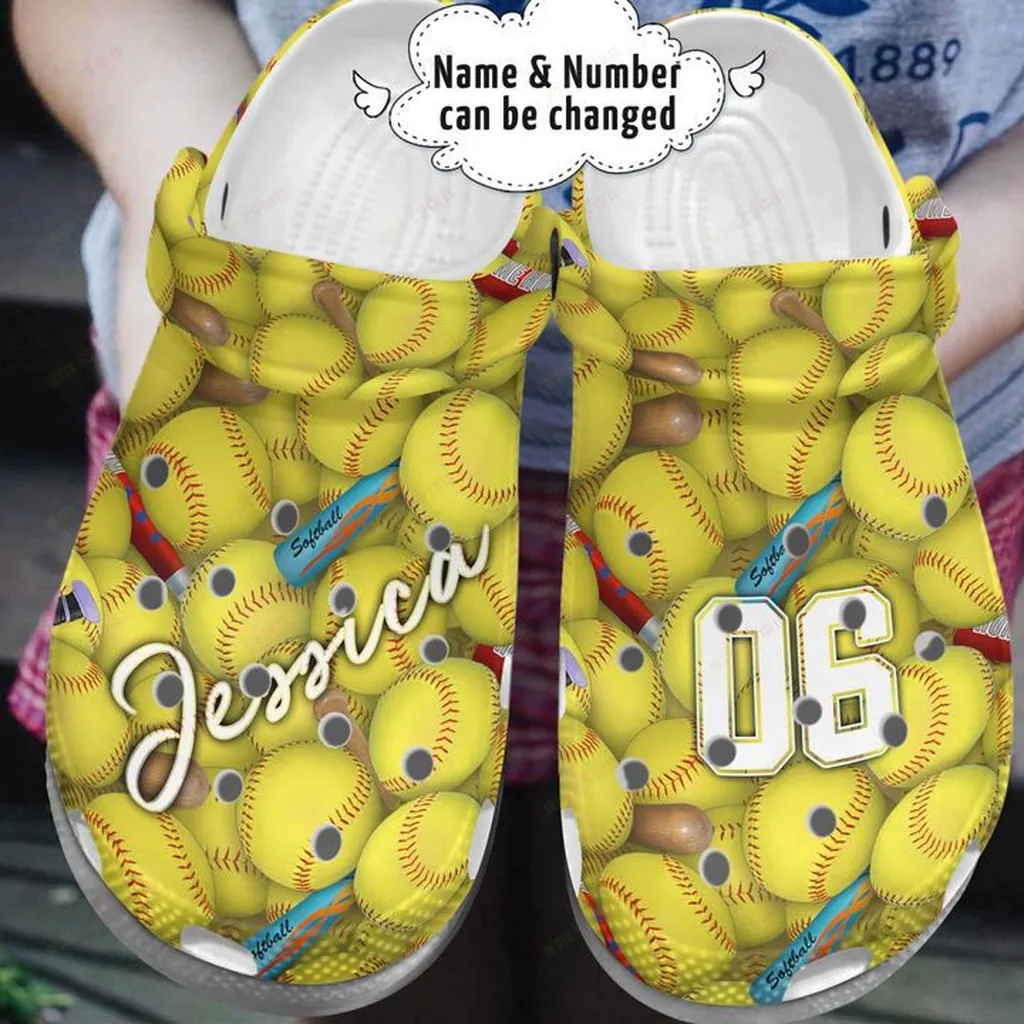 Softball Personalized White Sole Softball Is Life Crocs Classic Clogs