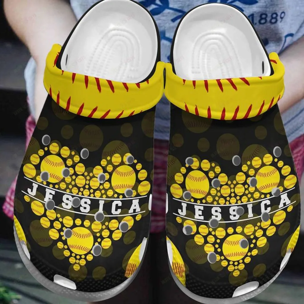 Softball Personalized White Sole Softball Lover Crocs Classic Clogs