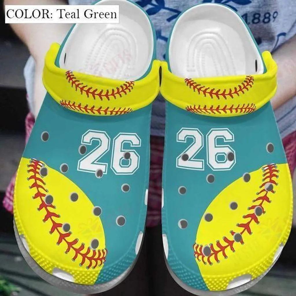 Softball Personalized White Sole Softball Player Number Crocs Classic Clogs