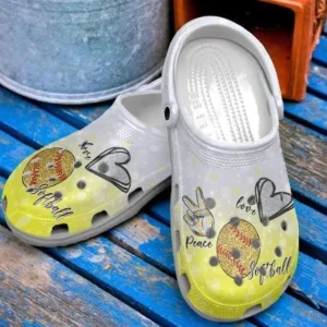 Softball White Sole Girls Love Softball Crocs, Personalized Crocs Classic Clogs