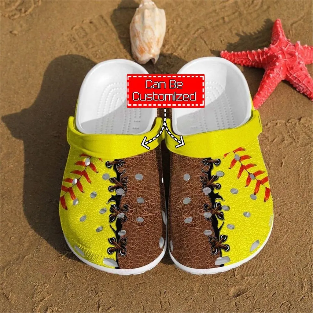 Softball Yellow Leatherette Croc Style Clog