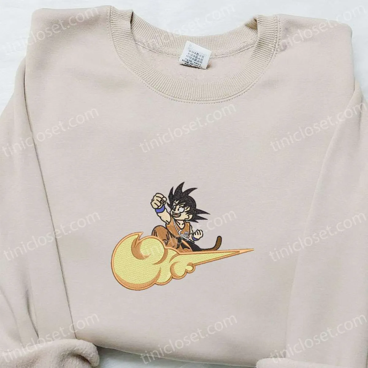 Songoku x Cloud Nike Swoosh Embroidered Shirt, Dragon Ball Z Anime Embroidered Hoodie, Nike Inspired Embroidered Sweatshirt