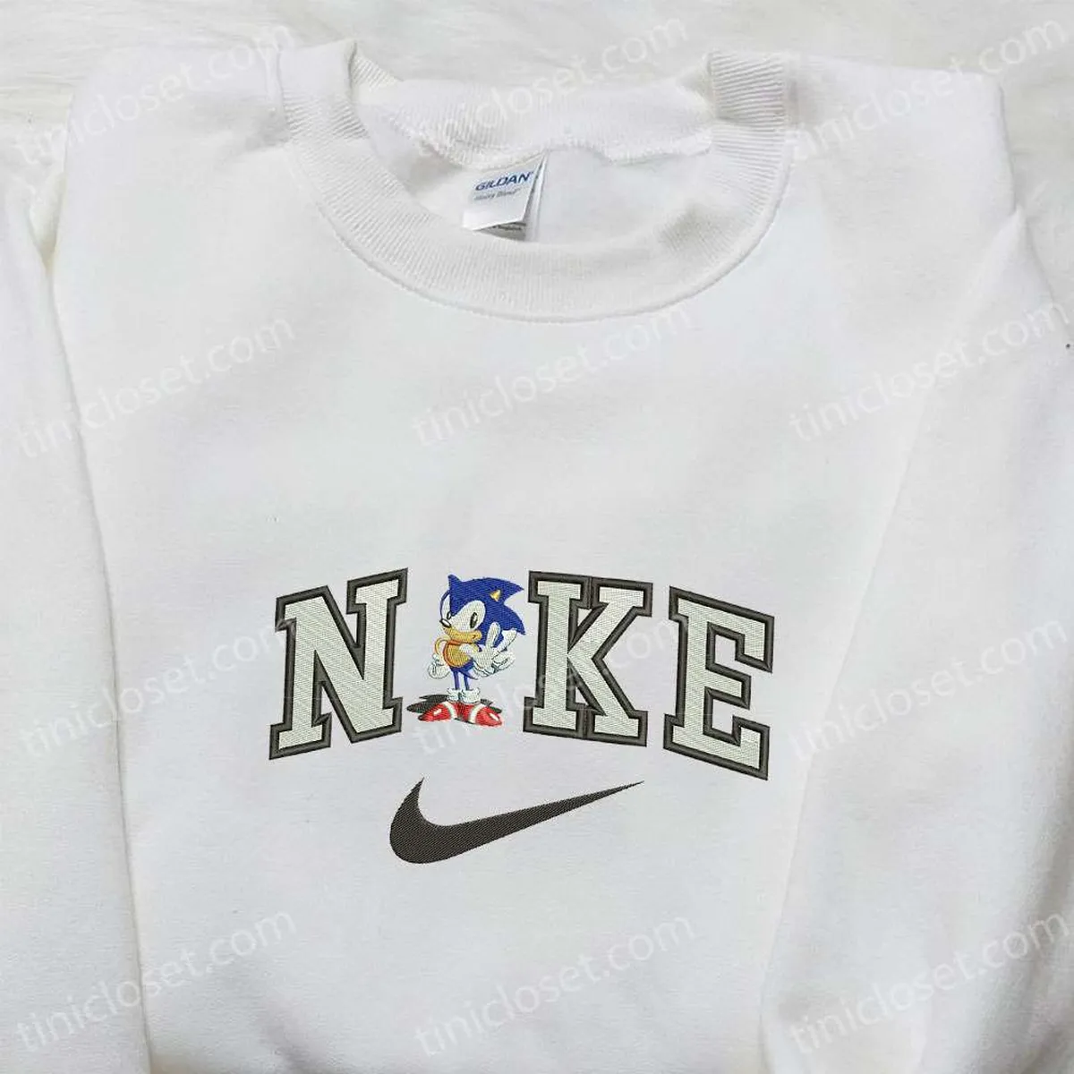 Sonic x Nike Embroidered Shirt, Game Characters Embroidered Hoodie, Nike Inspired Embroidered Sweatshirt