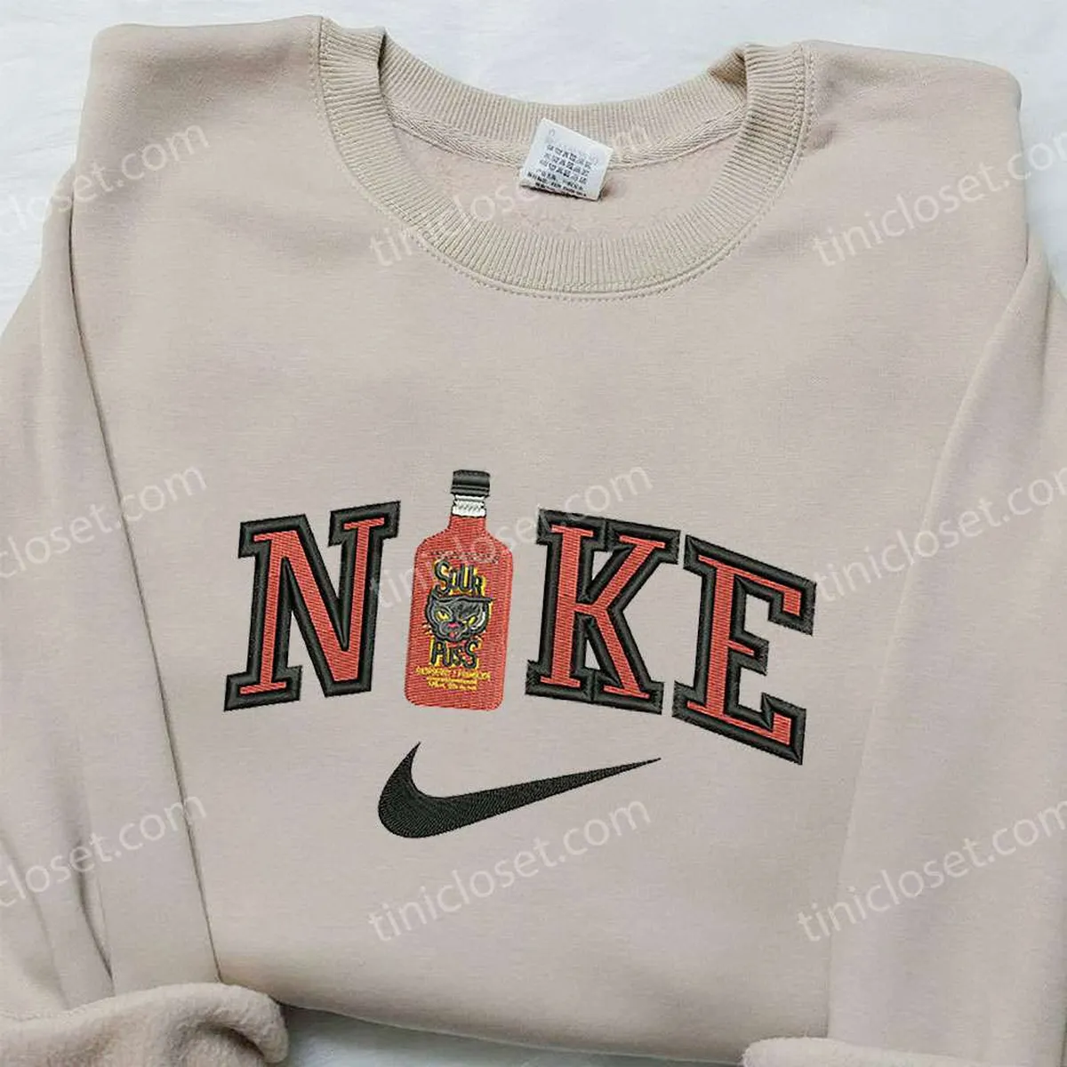 Sour Puss x Nike Embroidered Sweatshirt, Favorite Drink Embroidered Shirt, Nike Inspired Embroidered Shirt