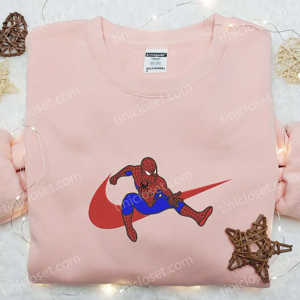 Spider-Man x Swoosh Movie Embroidered Sweatshirt, Marvel Cinematic Universe Embroidered Shirt, Custom Embroidered Shirt