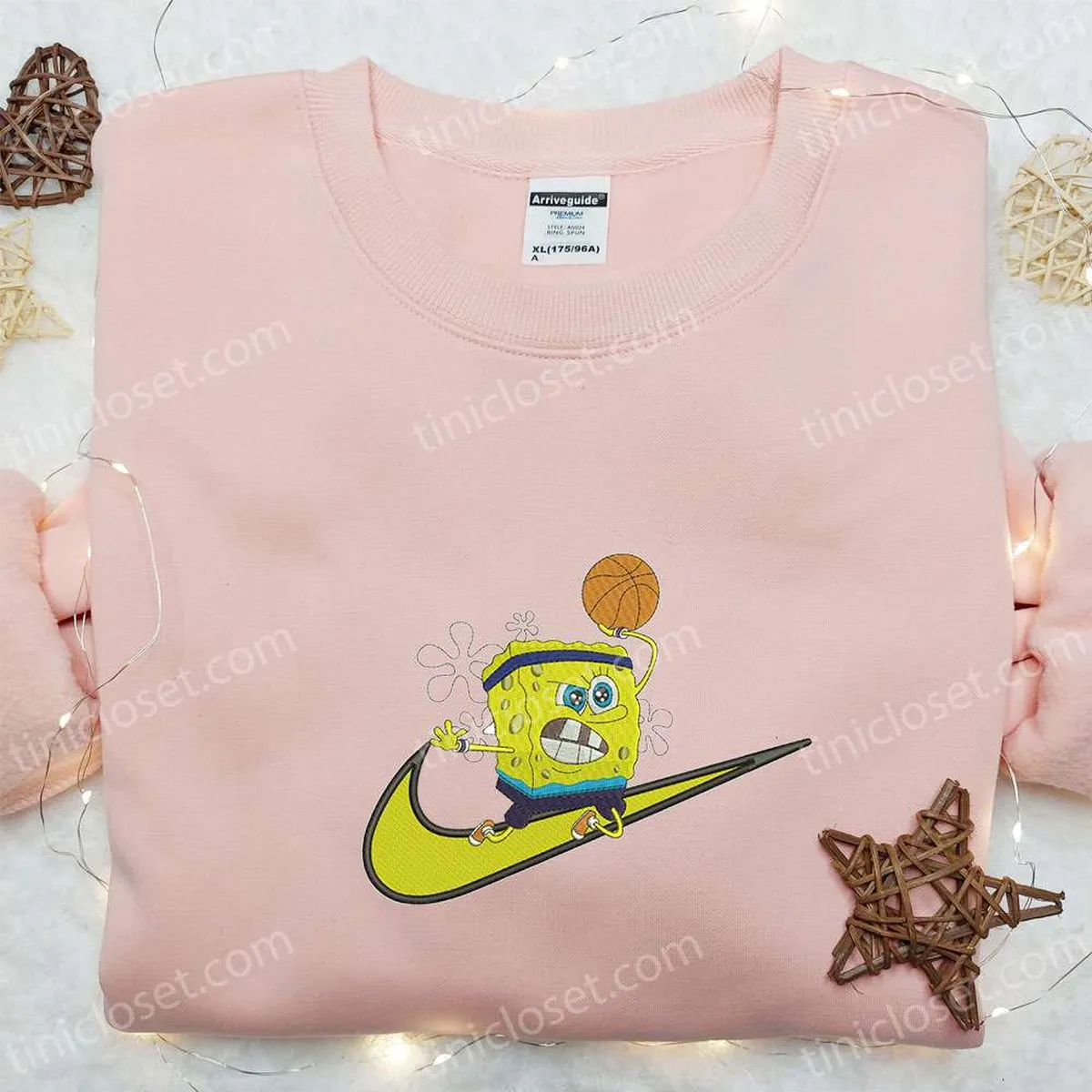 Spongebob Basket x Swoosh Cartoon Embroidered Hoodie, Disney Characters Embroidered Shirt, Best Gift Ideas for Family