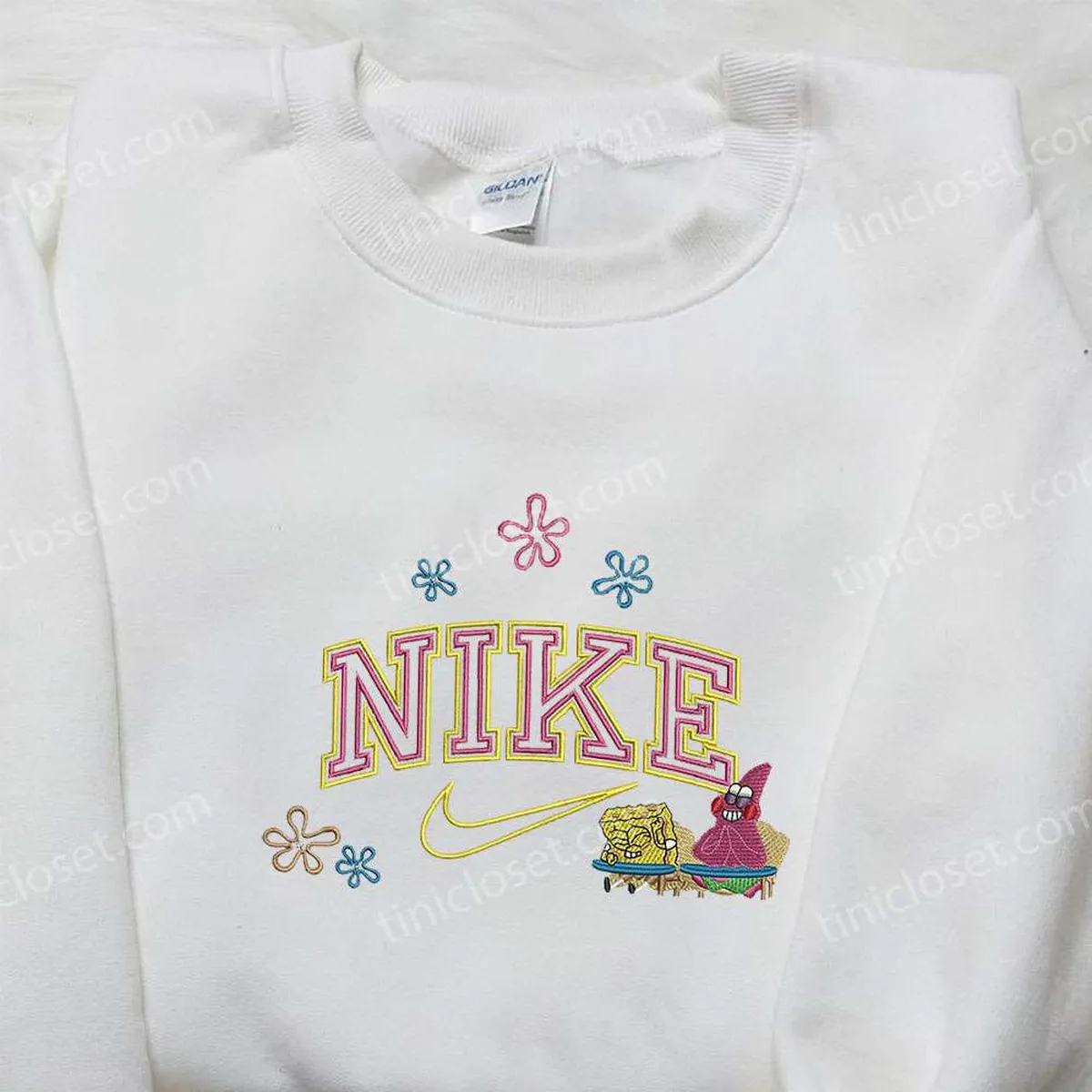 SpongeBob SquarePants and Patrick Star x Nike Embroidered Sweatshirt, SpongeBob SquarePants Cartoon Embroidered Shirt, Nike Inspired Embroidered Shirt