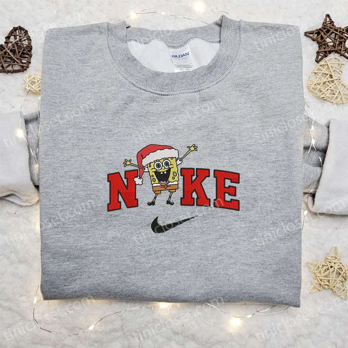 SpongeBob SquarePants Cartoon x Nike Christmas Embroidered Sweatshirt, Christmas Embroidered Shirt, Best Christmas Gift Ideas