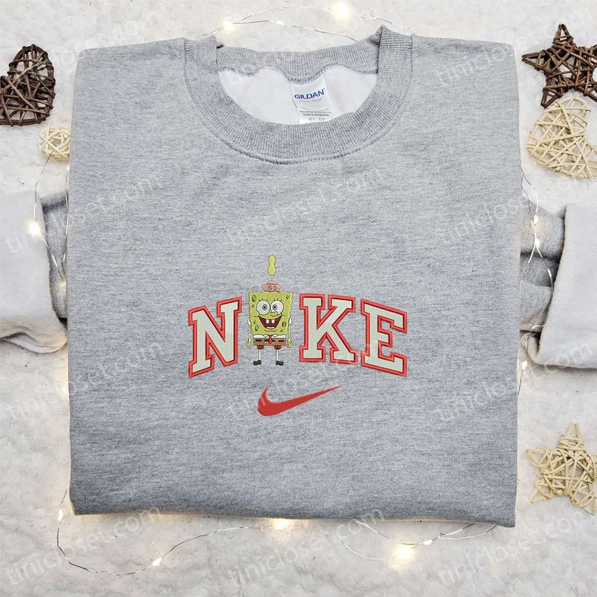 SpongeBob SquarePants Smile x Nike Embroidered Sweatshirt, SpongeBob SquarePants Cartoon Embroidered Shirt, The Best Gift