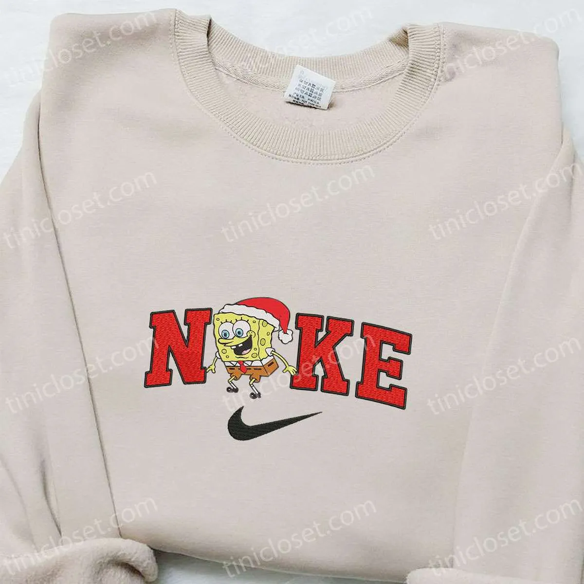 SpongeBob SquarePants x Nike Christmas Embroidered Sweatshirt, Cartoon Christmas Embroidered Shirt, Best Christmas Gift Ideas