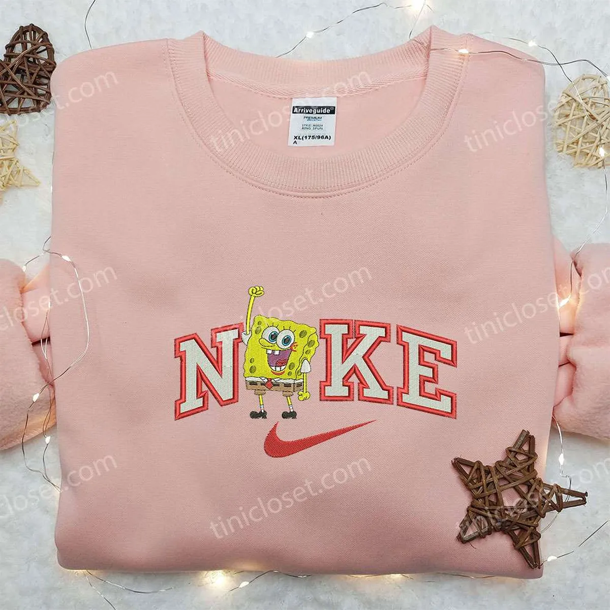 SpongeBob SquarePants x Nike Embroidered Sweatshirt, SpongeBob SquarePants Cartoon Embroidered Shirt, Nike Inspired Embroidered Shirt