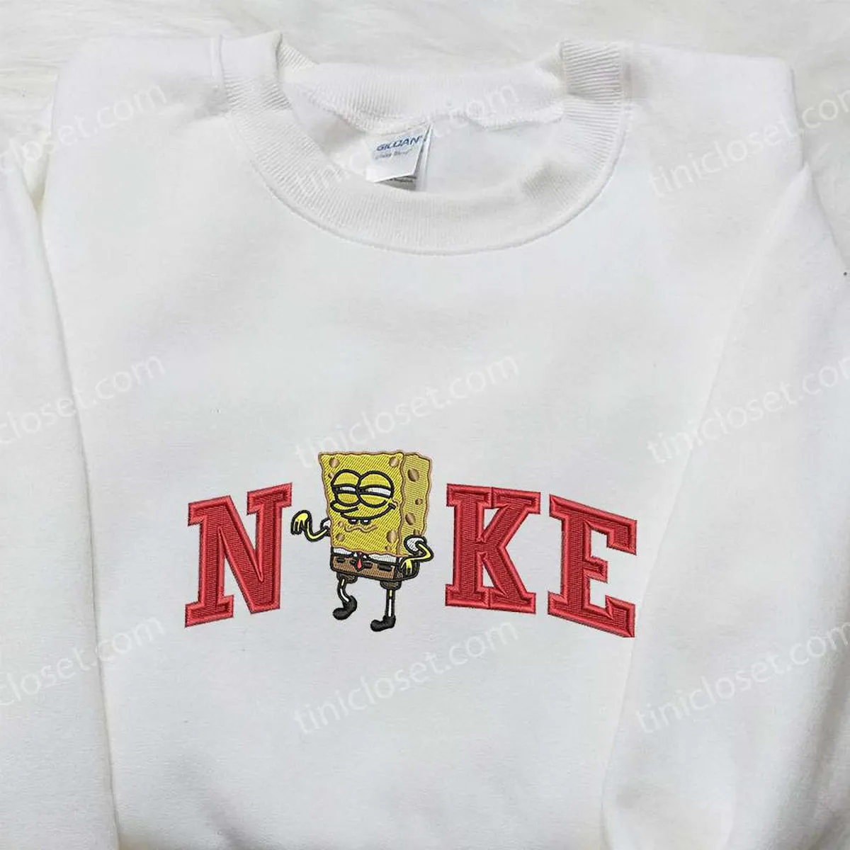 SpongeBob SquarePants x Nike Embroidered Sweatshirt, SpongeBob SquarePants Cartoon Embroidered Shirt, Nike Inspired Embroidered Shirt