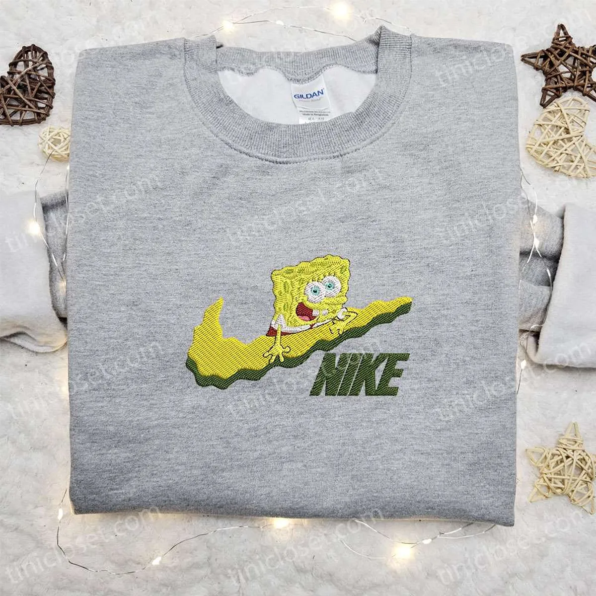 SpongeBob SquarePants x Swoosh Cartoon Embroidered Sweatshirt, Disney Characters Embroidered Shirt, Best Gift Ideas for Family