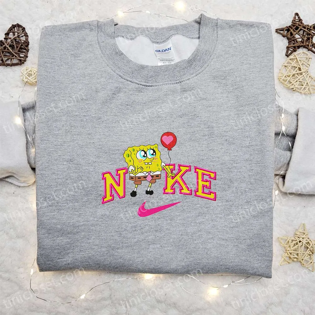 SpongeBob x Nike Cartoon Embroidered Shirt, SpongeBob SquarePants Embroidered Shirt, Nike Inspired Embroidered Shirt