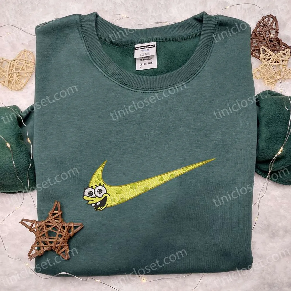 Spongebob x Nike Swoosh Embroidered Shirt, Spongebob Cartoon Embroidered Hoodie, Nike Inspired Embroidered Sweatshirt