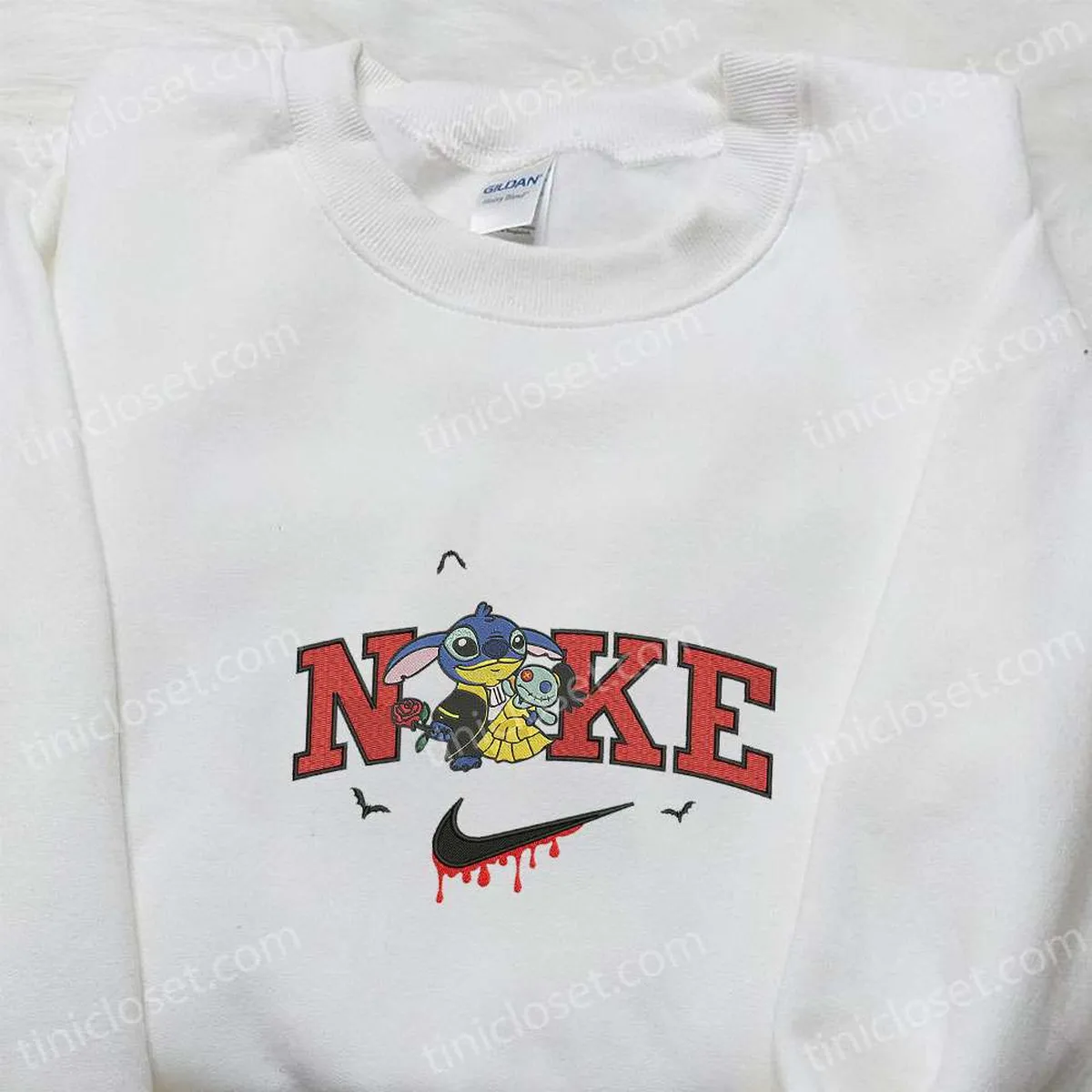 Spooky Stitch Halloween x Nike Embroidered Shirt, Funny Disney Characters Embroidered T-shirt, Nike Inspired Embroidered Sweatshirt