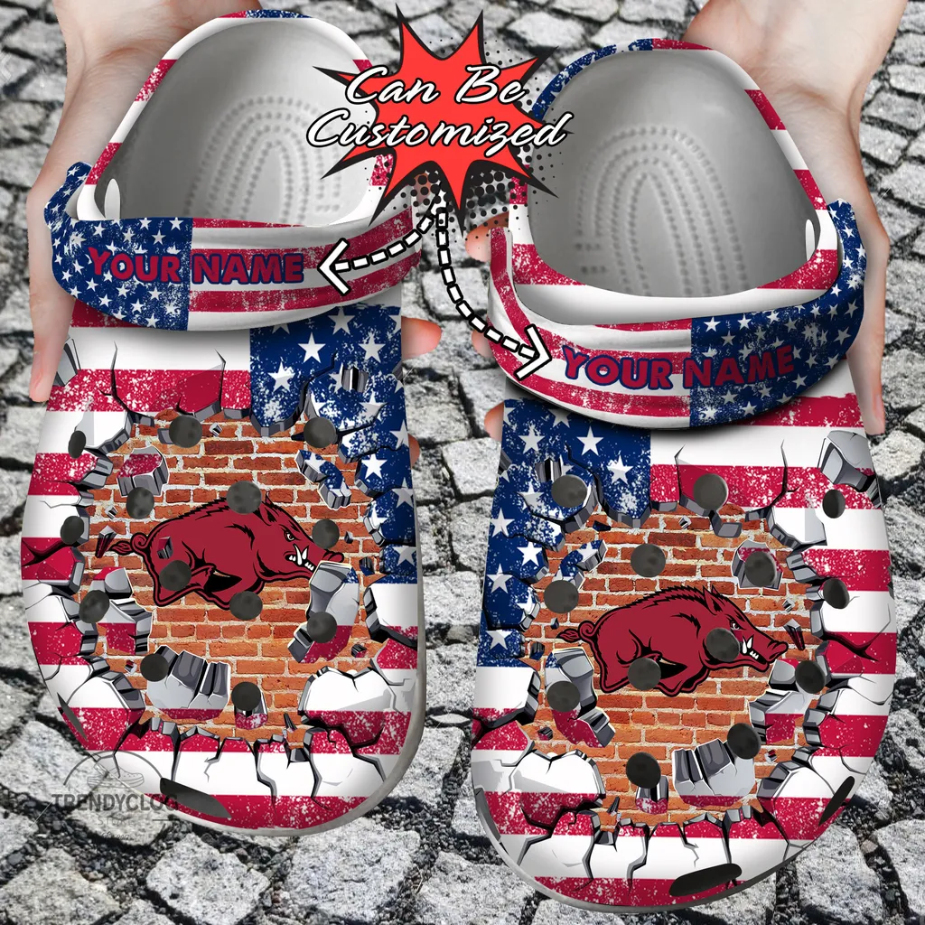 Sport Crocs Personalized ARazorbacks University American Flag New Clog