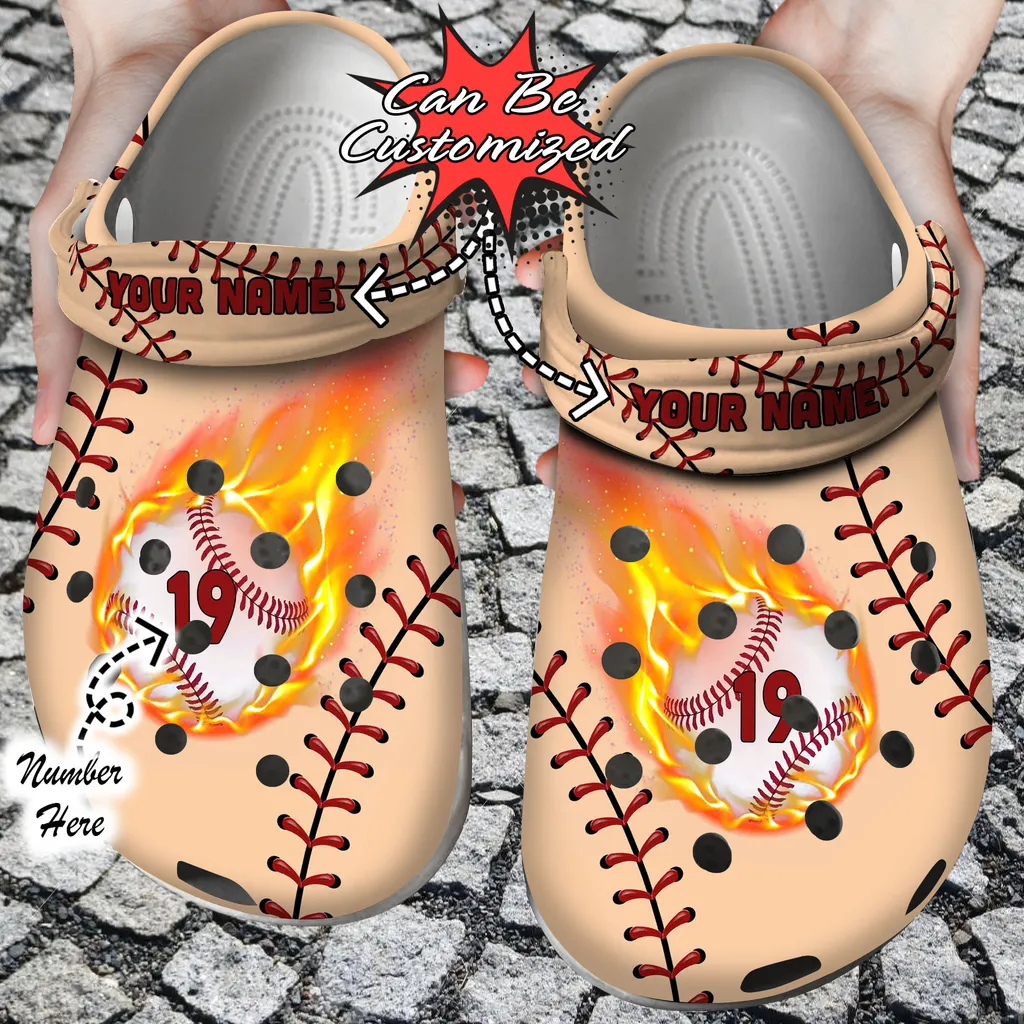 Sport Crocs Personalized Baseball On Fire Clog