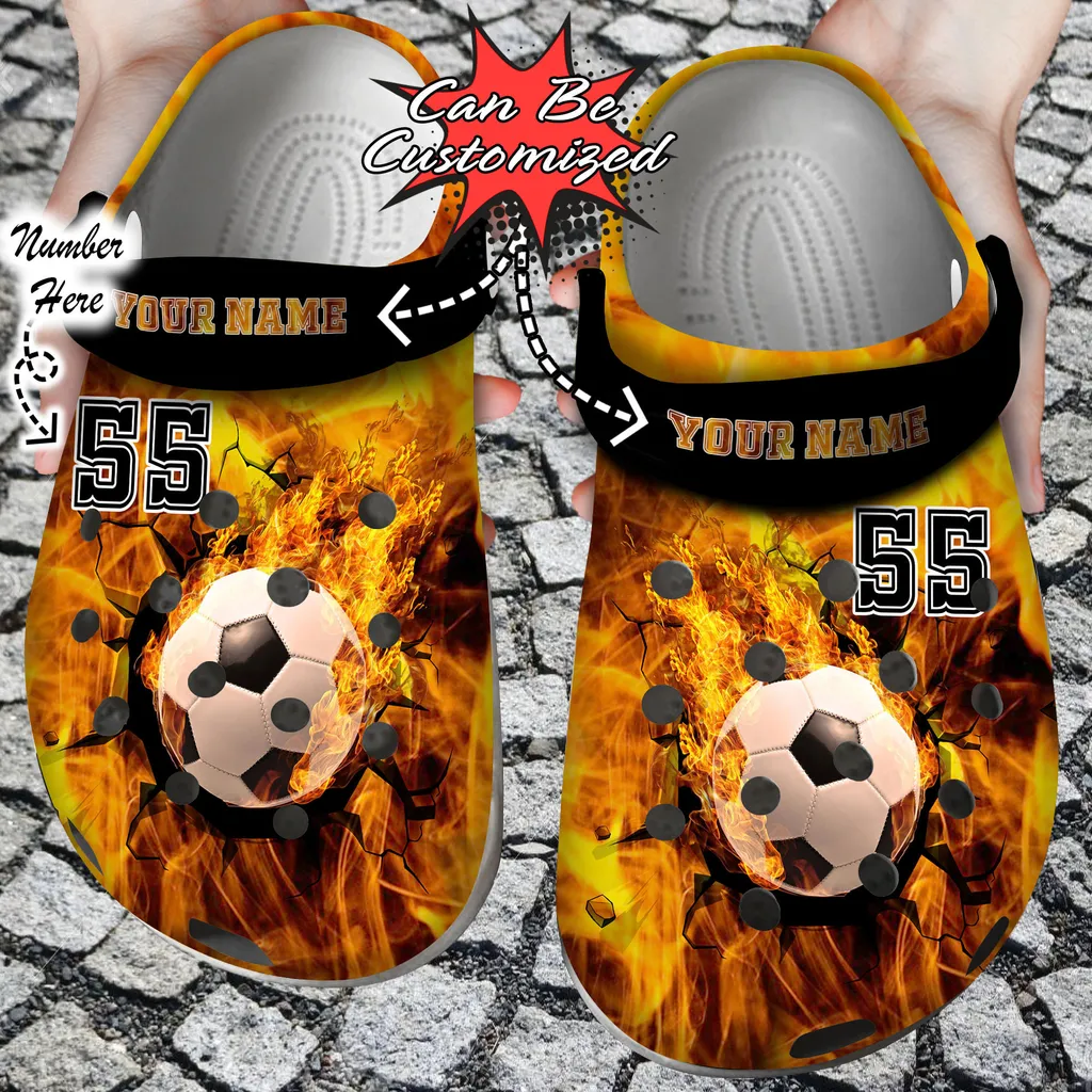 Sport Crocs Personalized Fire Soccer Crack Ball Overlays Clog