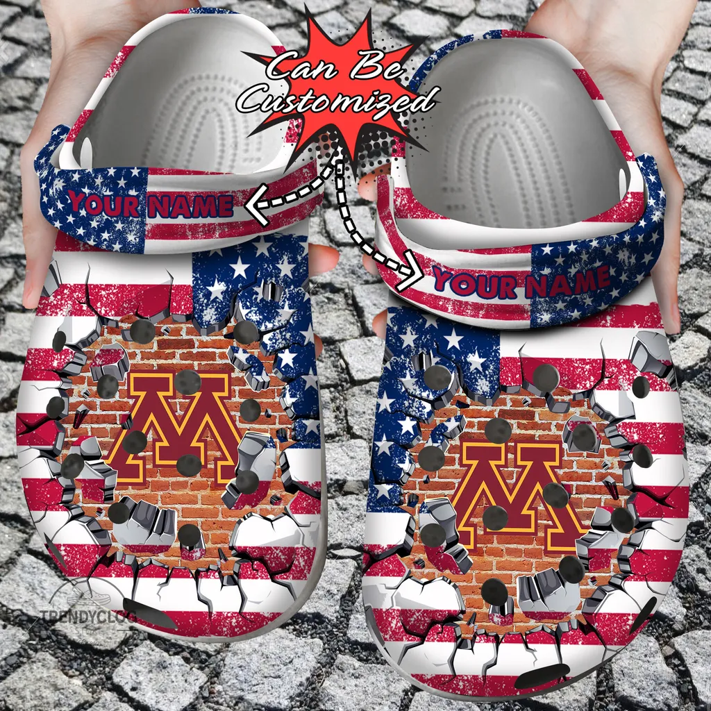 Sport Crocs Personalized MGolden Gophers University American Flag New Clog