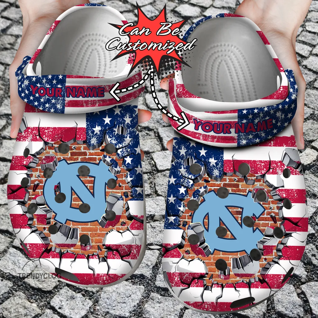 Sport Crocs Personalized NC Tar Heels University American Flag New Clog