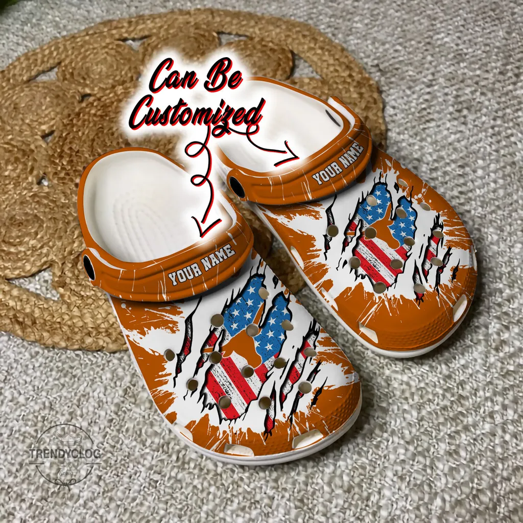 Sport Crocs Personalized TLonghorns University Ripped American Flag Clog