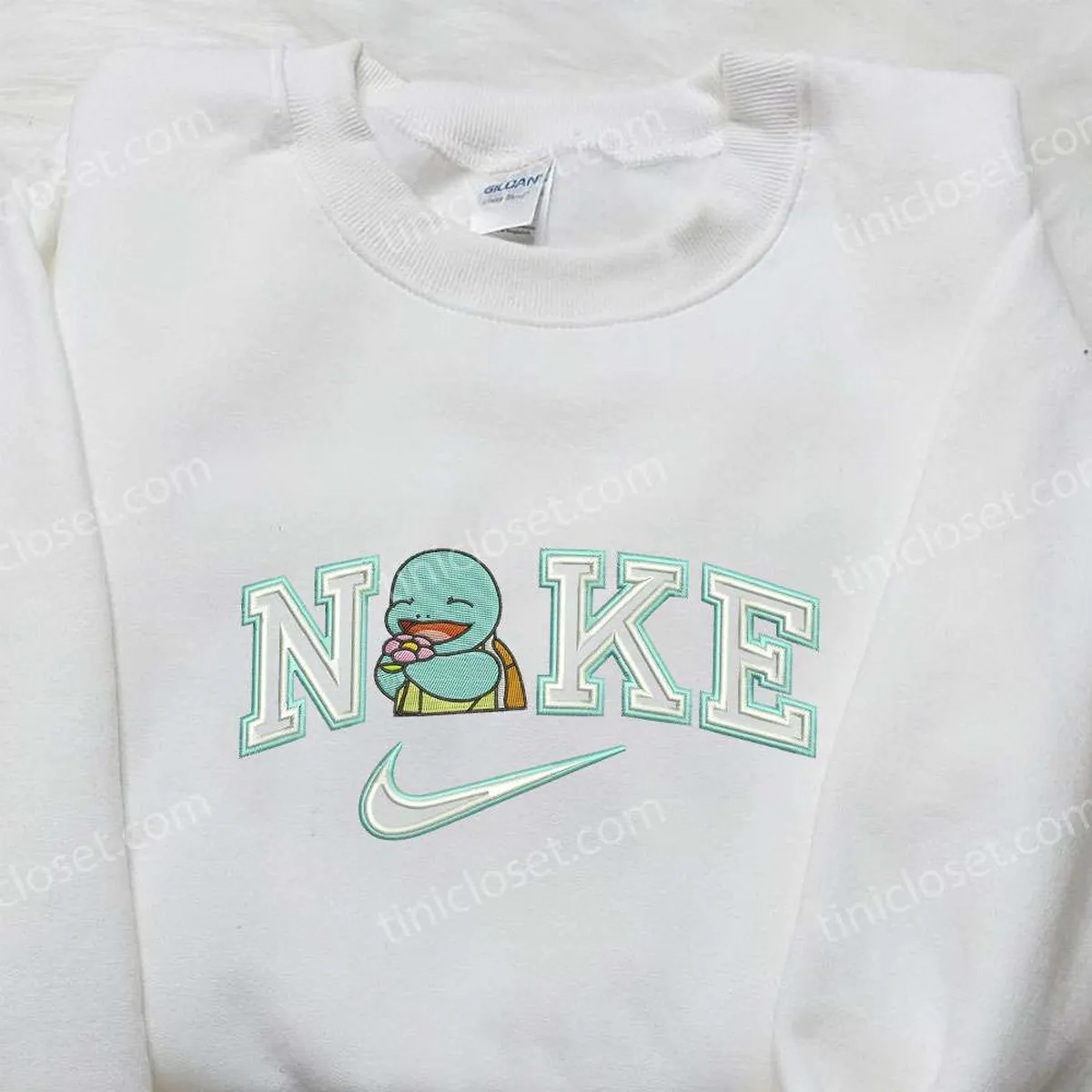 Squirtle Eat x Nike Embroidered Shirt, Pokemon Embroidered Shirt, Custom Nike Embroidered Shirt