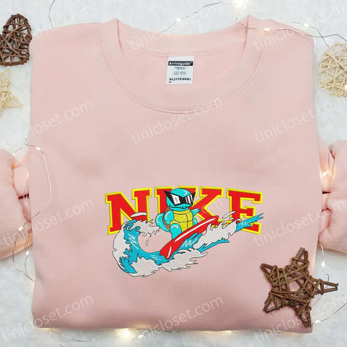 Squirtle Surfing x Nike Embroidered Sweatshirt, Pokemon Anime Embroidered Shirt, The Best Gift