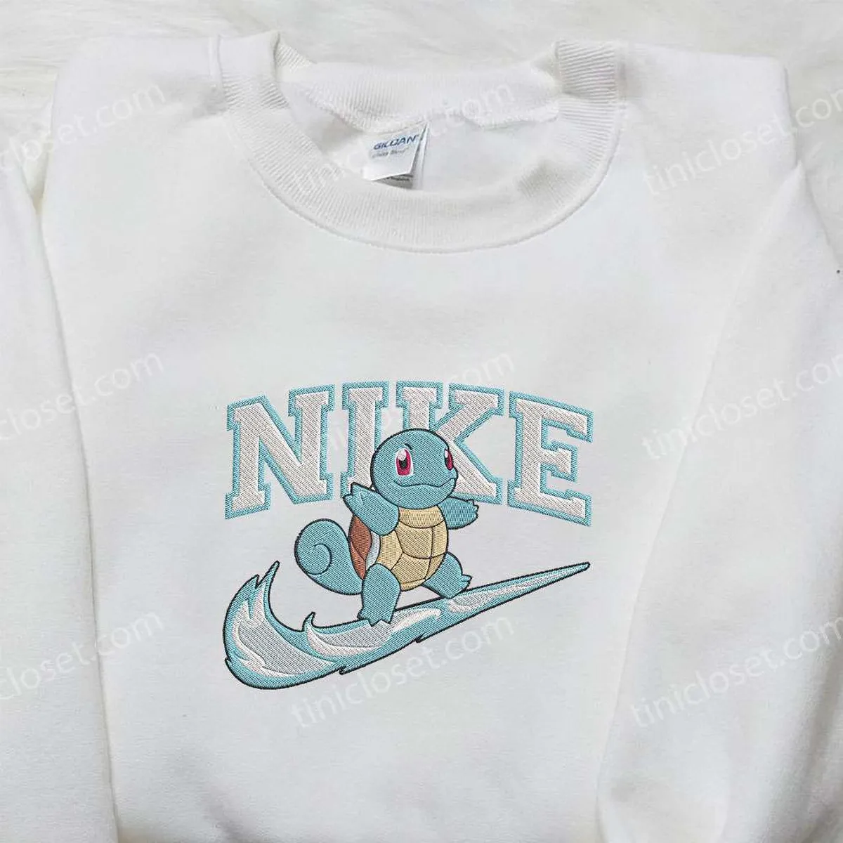 Squirtle x Nike Embroidered Sweatshirt, Pokemon Embroidered Sweatshirt, Nike Inspired Embroidered Shirt