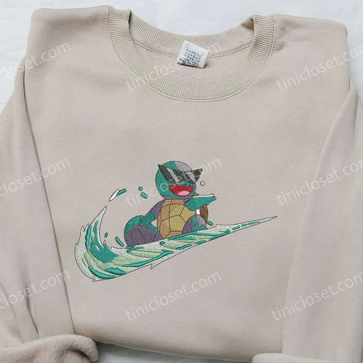 Squirtle x Nike Swoosh Embroidered Sweatshirt, Pokemon Embroidered Sweatshirt, Nike Inspired Embroidered Shirt