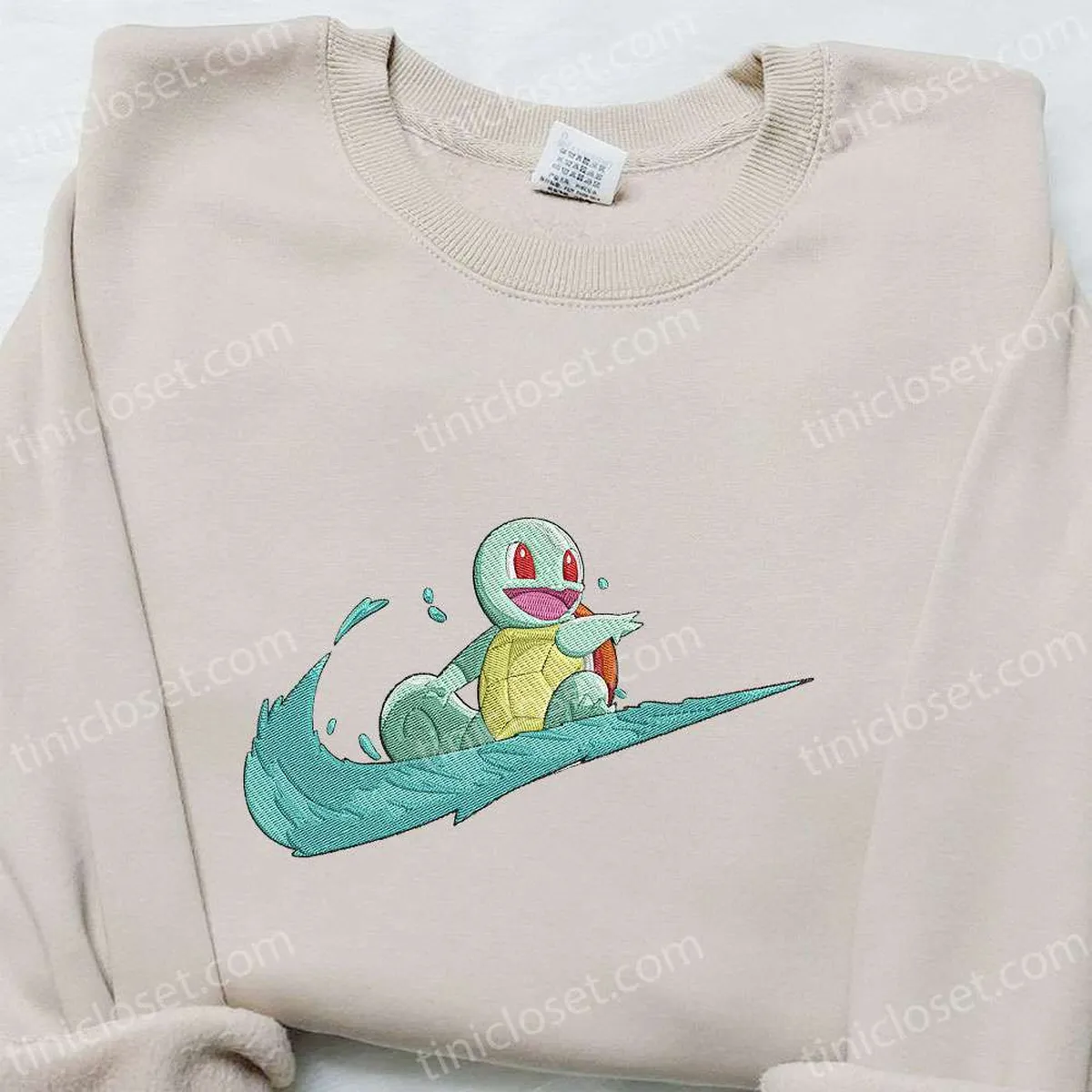 Squirtle x Swoosh Anime Embroidered Sweatshirt, Custom Embroidered Hoodie, Best Gift for Family