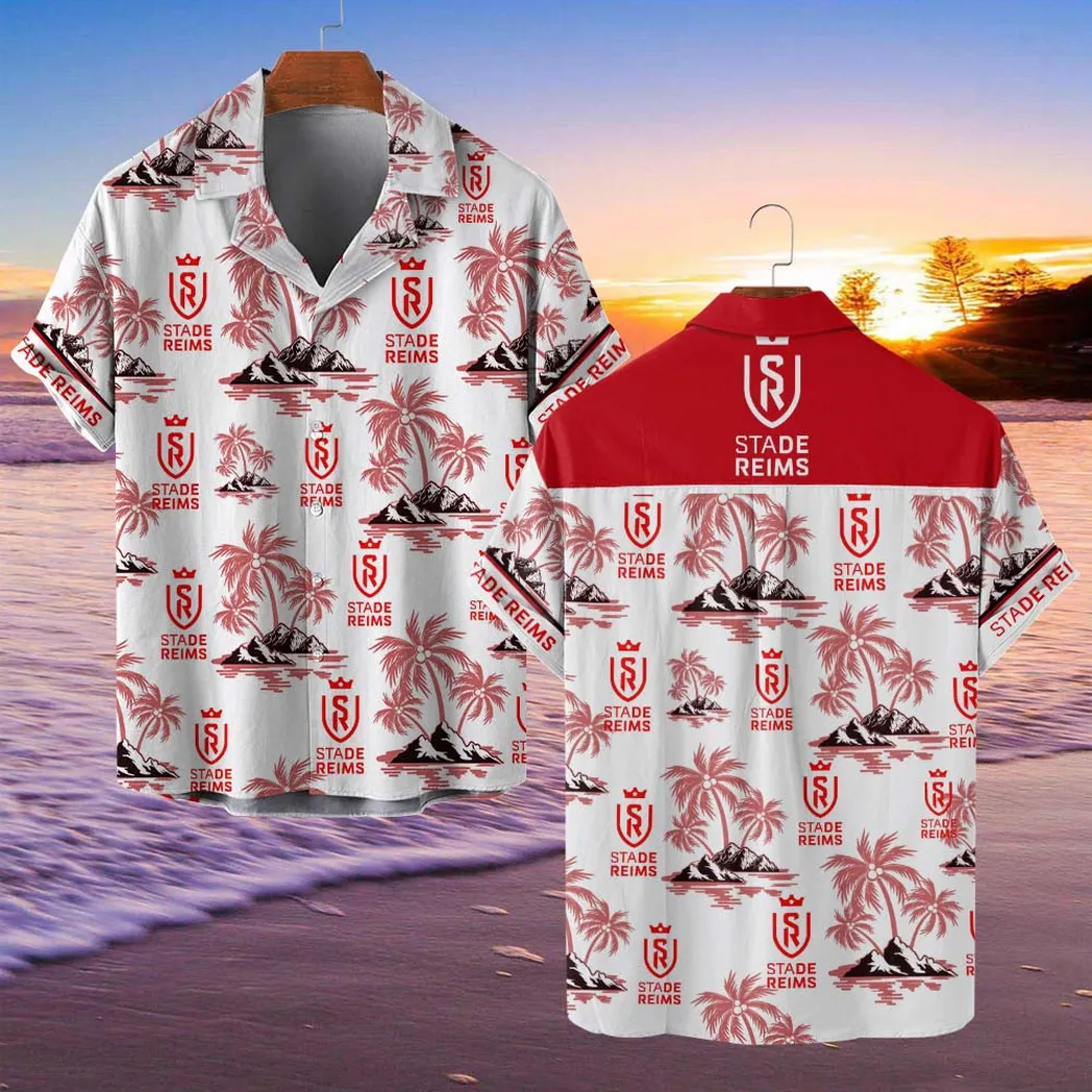 Stade de Reims Hawaiian Shirt Style Classic Oversized Hawaiian, Unisex Hawaiian Shirt