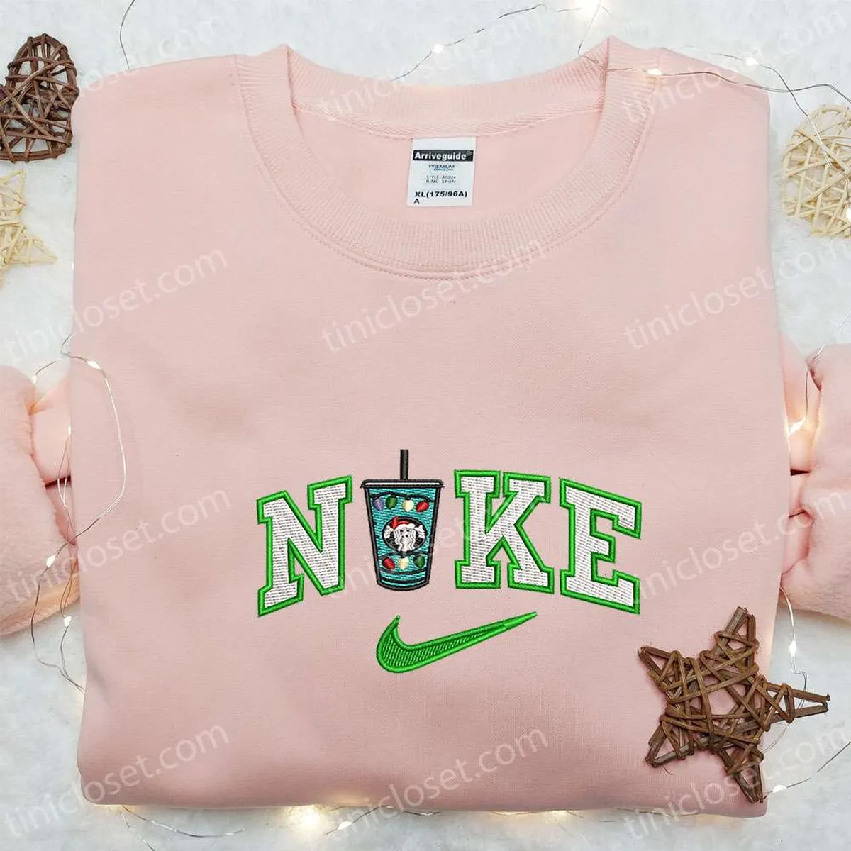 Starbucks Christmas Cup x Nike Embroidered Shirt, Favorite Food And Drink Embroidered Hoodie, Christmas Embroidered Sweatshirt