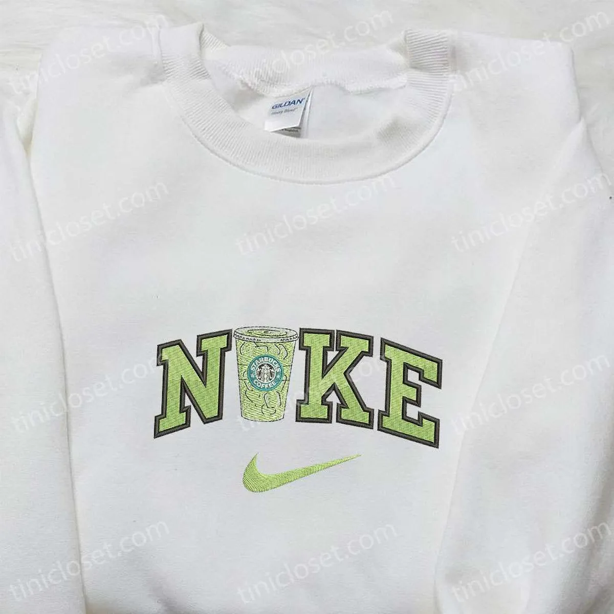 Starbucks Matcha x Nike Embroidered Shirt, Favorite Food And Drink Embroidered Hoodie, Nike Inspired Embroidered Sweatshirt