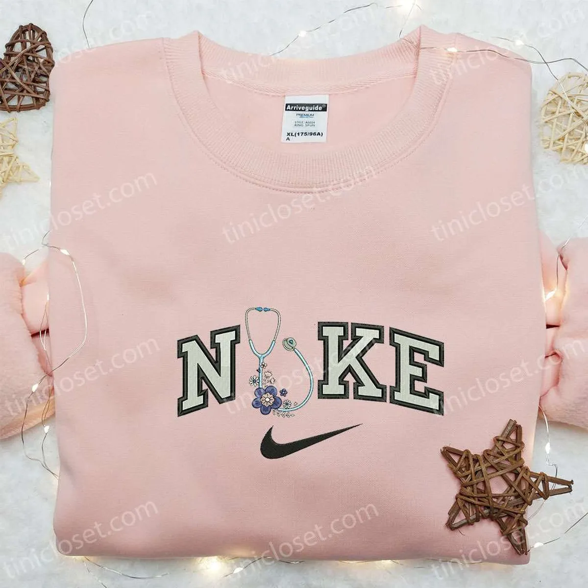 Stethoscope With Flowers x Nike Embroidered Shirt, Nike Inspired Embroidered Sweatshirt, Best Gift Ideas Stethoscope With Flowers x Nike Embroidered Shirt, Nike Inspired Embroidered Sweatshirt, Best Gift Ideas